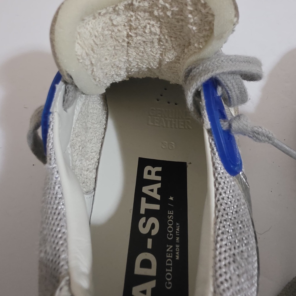 Golden Goose "Dad-Star" woman’s Silver Sneakers with Blue Tongue Accents - Picture 4 of 8